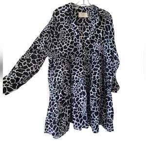 Momo New York Women's Shirt Mini Dress Black White  OS Lagenlook Art To Wear